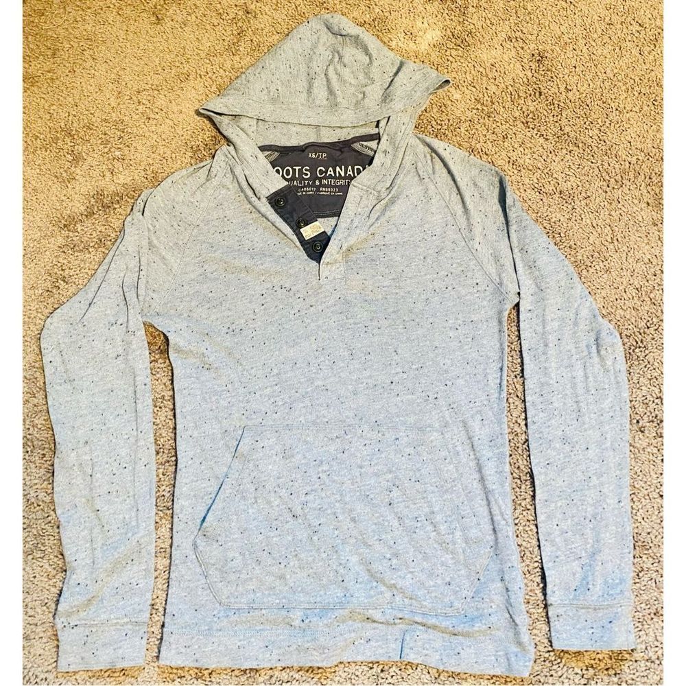 💥 Roots •Canada • Lightweight Long
Sleeve • Speckled • Navy Blue Henley -XS 💥